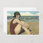 ヴィンテージビーチ20sフラッパー日焼け止め ポストカード (正面/裏面)