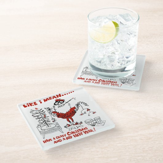 ヴィンテージビートニククリスマスデザイン ガラスコースター (アングル)