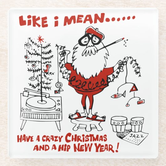 ヴィンテージビートニククリスマスデザイン ガラスコースター (正面)