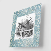 ヴィンテージビーハイブオンブルーダマスク スクエア壁時計 (傾斜)