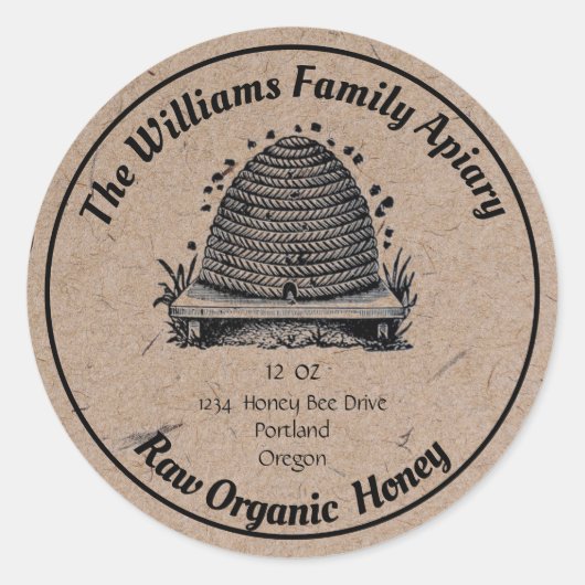 ヴィンテージビーハイブクラフト紙 |はちみつアフィールラベル ラウンドシール (正面)