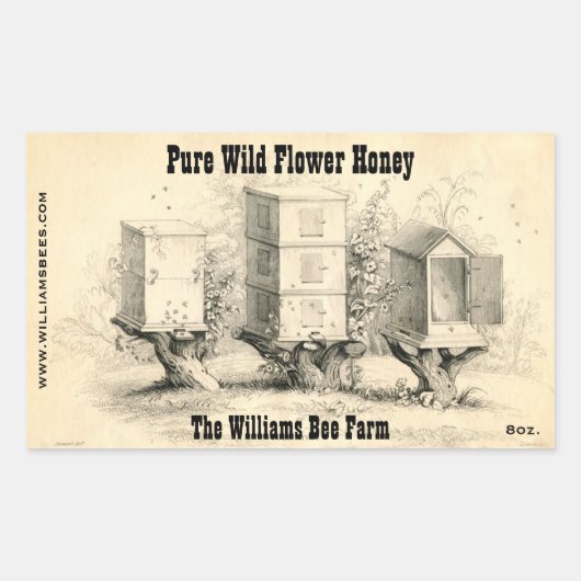 ヴィンテージビーハイブハニージャイルスティッカー 長方形シール (正面)