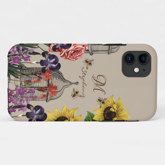 ヴィンテージビーハイブハニービー&ひまわりモノグラム Case-Mate iPhoneケース (裏面(横))