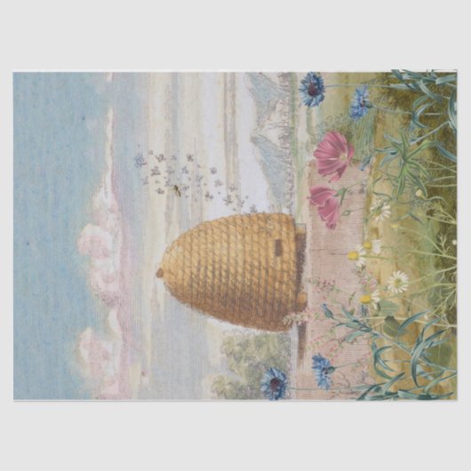 ヴィンテージビーハイブワイルドフラワー牧草地ミツバチが分離 薄葉紙 (正面)