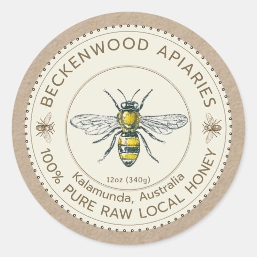 ヴィンテージビーハニーラベルオンクラフトアピールビーキーパー ラウンドシール (正面)