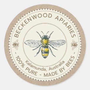 ヴィンテージビーハニーラベルオンクラフトビーキーパー ラウンドシール