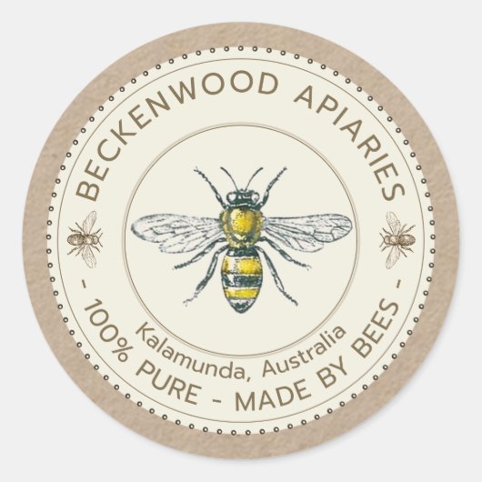 ヴィンテージビーハニーラベルオンクラフトビーキーパー ラウンドシール (正面)
