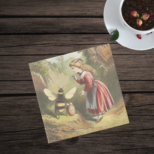 ヴィンテージビービクトリアンガールハニーポットフォレスト ストーンコースター