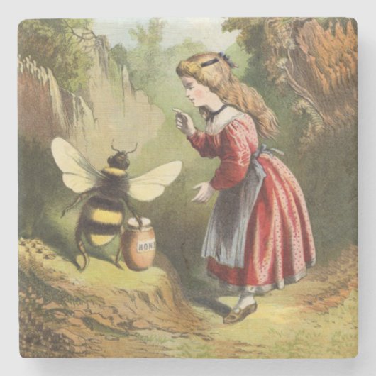ヴィンテージビービクトリアンガールハニーポットフォレスト ストーンコースター (正面)