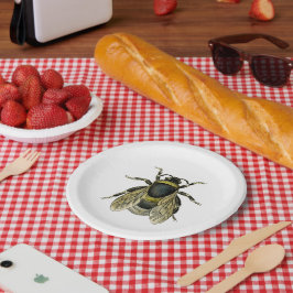 ヴィンテージビーブラック&イエローアンティークイラストレーション ペーパープレート