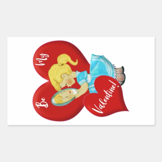 ヴィンテージビーマイバレンタインガール愛ハートRectanguu 長方形シール (正面)