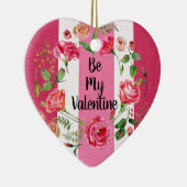 ヴィンテージビーマイバレンタインピンク白ストライプのカスタム セラミックオーナメント (右)