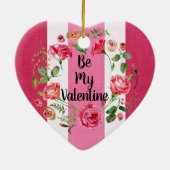 ヴィンテージビーマイバレンタインピンク白ストライプのカスタム セラミックオーナメント (裏面)