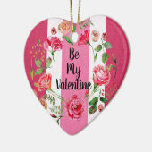 ヴィンテージビーマイバレンタインピンク白ストライプのカスタム セラミックオーナメント (左)