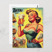 ヴィンテージビールウーマンイラストレーション ポストカード (正面/裏面)