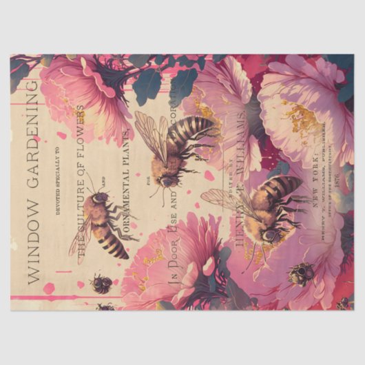 ヴィンテージビーローズブーケエフェメラデクページ組織 薄葉紙 (正面)