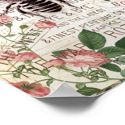 ヴィンテージビーローズブーケエフェメラ ポスター (角)