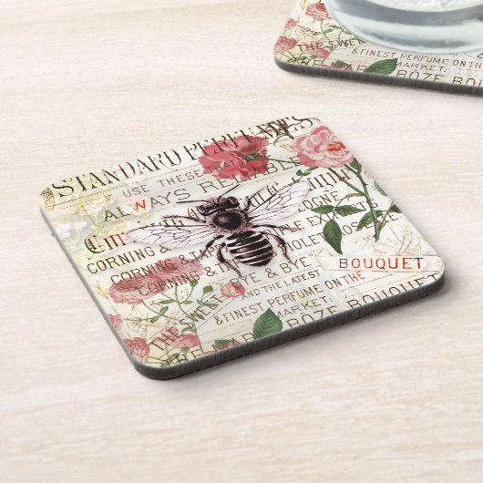 ヴィンテージビーローズブーケエフエメラデクページ コースター (左側)