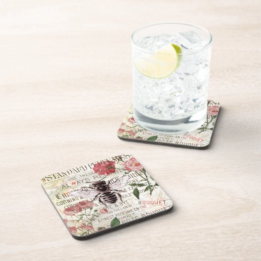ヴィンテージビーローズブーケエフエメラデクページ コースター (右側)