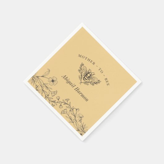 ヴィンテージビーワイルドフラワーイエローシャワーナプキン スタンダードカクテルナプキン (角)