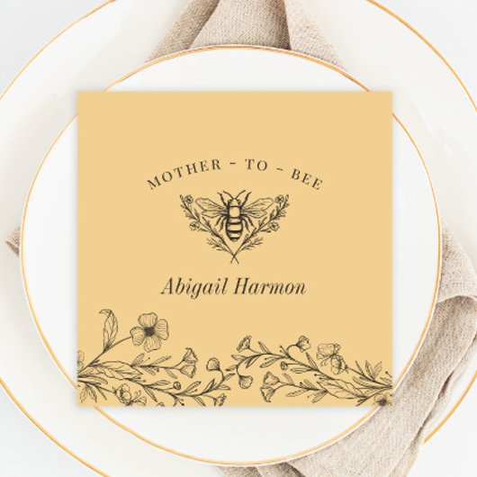 ヴィンテージビーワイルドフラワーイエローシャワーナプキン スタンダードカクテルナプキン