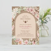 ヴィンテージビーワイルドフラワー第3誕生日 招待状 (スタンド正面)