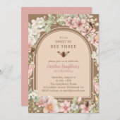 ヴィンテージビーワイルドフラワー第3誕生日 招待状 (正面/裏面)