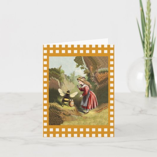 ヴィンテージビー小さな女の子ハニーポット カード (正面)