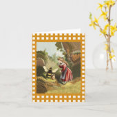 ヴィンテージビー小さな女の子ハニーポット カード (黄色い花)