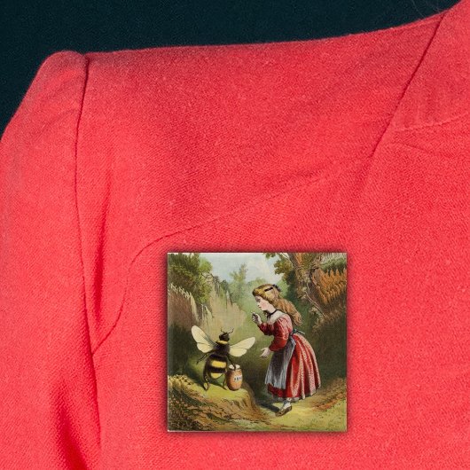 ヴィンテージビー小さな女の子ハニーポット 缶バッジ