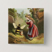 ヴィンテージビー小さな女の子ハニーポット 缶バッジ (正面)