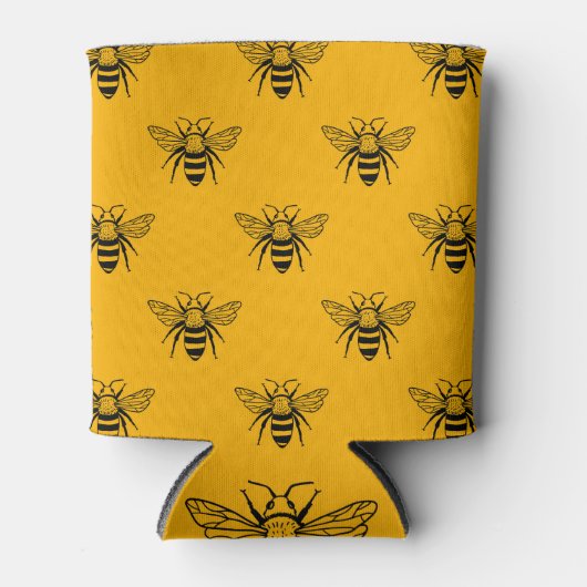 ヴィンテージビー柄、黒黄。 缶クーラー (正面)