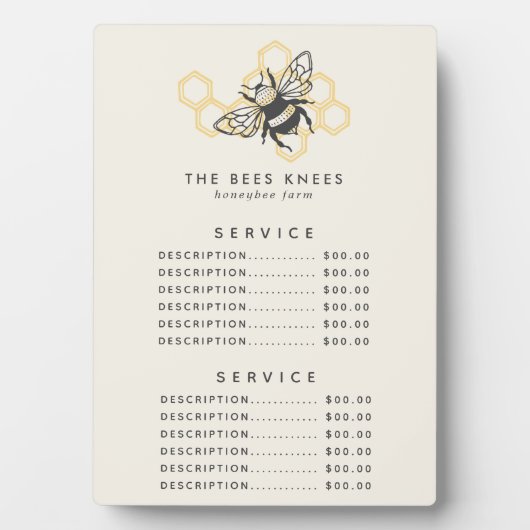 ヴィンテージビー素朴ロゴHoneybee価格メニュー フォトプラーク (正面)