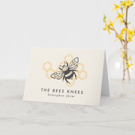 ヴィンテージビー素朴ロゴHoneybee Clientありがとう カード (黄色い花)