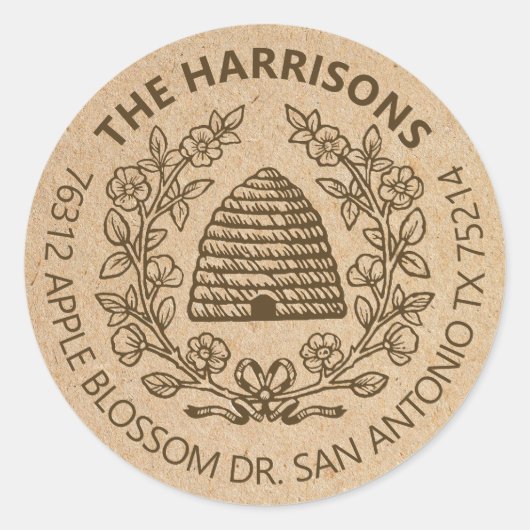 ヴィンテージビー素朴差出人住所ラベル ラウンドシール (正面)