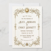 ヴィンテージビー結婚式招待状ハニーカリグラフィー 招待状 (正面)