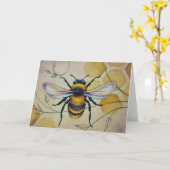 ヴィンテージビー1号とハニカムウォーターカラーアート カード (黄色い花)