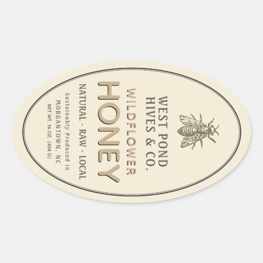 ヴィンテージビー16と32 ozクイーンライン瓶ハニーラベル 楕円形シール (正面)