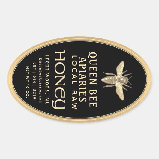 ヴィンテージビー16 ozクイーンラインジャールハニーラベル金ゴールド 楕円形シール (正面)
