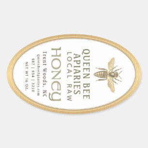 ヴィンテージビー16 ozクイーンラインジャールハニーラベル金ゴールド 楕円形シール