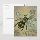 ヴィンテージビー2番とクローバーウォーターカラーアート ポストカード (正面/裏面)