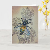 ヴィンテージビー7号と野草の水彩画 カード (黄色い花)