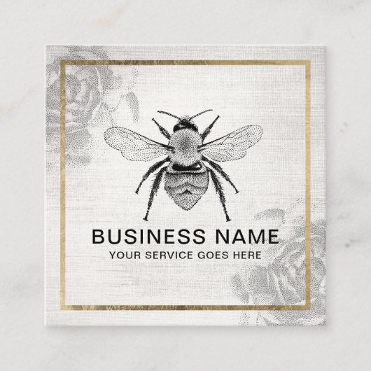 ヴィンテージビー&フラワーアピールビーキーパー金ゴールド枠 スクエア名刺 (正面)