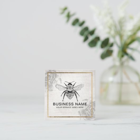 ヴィンテージビー&フラワーアピールビーキーパー金ゴールド枠 スクエア名刺 (スタンド正面)