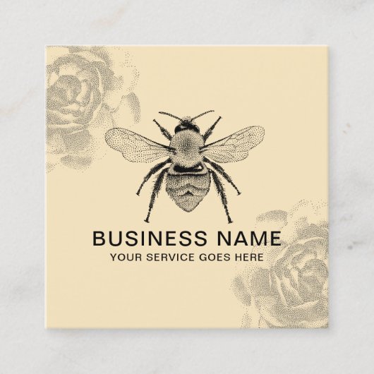 ヴィンテージビー&フラワーイラストレーション養蜂家 スクエア名刺 (正面)