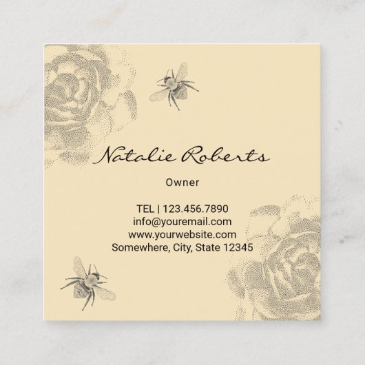ヴィンテージビー&フラワーイラストレーション養蜂家 スクエア名刺 (裏面)