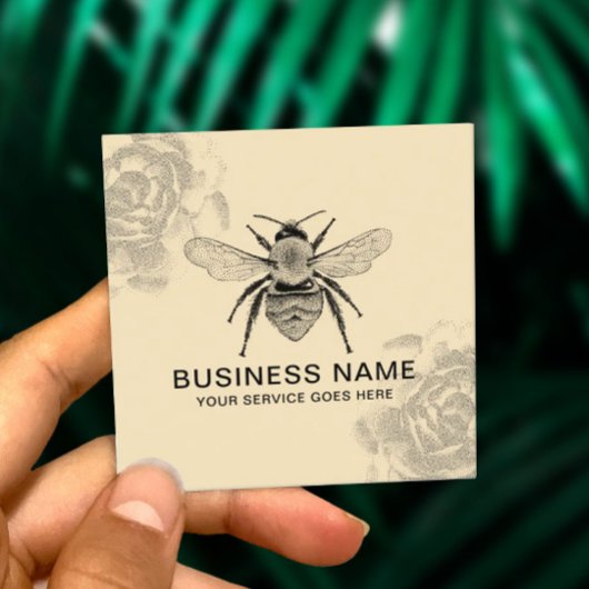 ヴィンテージビー&フラワーイラストレーション養蜂家 スクエア名刺