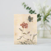 ヴィンテージビー、蝶、ポピーの水色 ポストカード (スタンド正面)