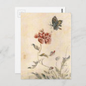 ヴィンテージビー、蝶、ポピーの水色 ポストカード (正面/裏面)