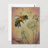 ヴィンテージビーNo. 4タンデリオンウォーターカラーアート ポストカード (正面/裏面)